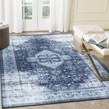 Garvee Large Area Rug 9x12 Vintage Distressed Rug Non Slip Washable Rug Ultra-Thin Soft Rug Stain Resistant Area Rug Low Pile Throw Carpet for Farmhouse Office, Navy - Blue