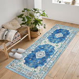 Garvee Washable Runner Rug 2x6 Blue Non Slip Boho Vintage Distressed Oriental Floor Carpet for Hallways Kitchen Bedroom Entryway Living Room Bathroom - Blue