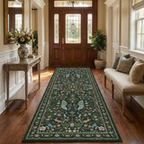 Garvee Floral Runner Rug 2x6 Washable Peacock Print Soft Non-Slip Low Pile Thin Carpet Green for Entryway Bedside Kitchen Nursery, Green - Green
