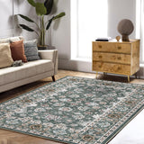 Garvee Washable Rug 4x6 Small Oriental Area Rug Non-Slip Vintage Area Rug Indoor Entry Throw Rug Non-Shedding Indoor Floor Carpet or Living Room Bedroom Dining Room - Gray Green