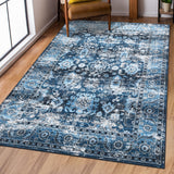 Garvee Vintage Washable Area Rug Small Entryway Rug with Non-Slip Backing Washable Boho Accent Floor Cover Carpet Oriental Accent Indoor Bedroom Rug Distressed Carpet for Living Room Office, Navy - Blue