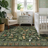 Garvee Animal Print Green 4x6 Nursery Rugs, Large Indoor Modern Jungle Print Area Rug for Living Room Bedroom, Ultra Thin Stain Resistant Throw Carpet for Kids Room Classroom Playroom - Green