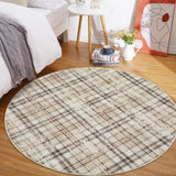 Garvee 6' Round Plaid Area Rug, Washable Non-Slip Low Pile Carpet, Soft Farmhouse Round Rug for Living Room Bedroom Nursery Dining Room, Beige - Beige