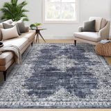 Garvee Washable Area Rug 5x7 Rug for Living Room Boho Vintage Rug for Bedroom Aesthetic Distressed Non Slip Throw Rugs Soft Low Pile Stain Resistant Carpet for Classroom Nursery 5'x7' Blue - Gray Blue