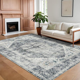 Garvee 5x7 Washable Area Rug Vintage Rug Traditional Floor Cover Foldable Soft Rug Kitchen Accent Rug Indoor Distressed Non Slip Carpet Floral Print Mat Bedroom Living Room Bathroom Grey - Ash