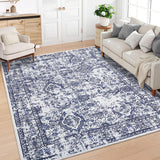 Garvee Washable Rugs 8x10 Rug for Living Room Vintage Area Rug for Bedroom Non Slip Indoor Floral Oriental Large Area Rug Soft Non Shedding Stain Resistant Carpet for Dining Room 8'x10' Blue/Grey - Blue
