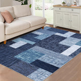 Garvee Washable Area Rug Modern Geometric Living Room Rug Non-Slip Stain Resistant Contemporary Patchwork Accent Rug Indoor Floor Carpet for Bedroom Entryway Laundry Room - Blue