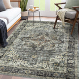 Garvee Vintage Area Rug, 5x7 Large Washable Living Room Bedroom Rug Distressed Non-Slip Non-Shedding Low Pile Area Rug Floor Carpet for Dining Room Home (Green, 5'x7') - Green