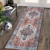 Garvee Area Rug 2x6 Vintage Runner Rug Medallion Entryway Mat Washable Rug Boho Floral Hallway Runners Bedroom Bedside Laundry Runners Indoor Oriental Floral Rug Non-Slip Boho Kitchen Runners Orange - Orange & Blue