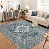 Garvee Washable Oriental Area Rug, 8x10 Vintage Design Printed Floral Carpet, Stain Resistant with Non Slip Rubber Back for Living Room Bedroom Dining Home Office - Green