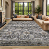 Garvee Persian Blue-Grey 8x10 Washable Rugs, Area Rug for Living Room Vintage Rugs for Bedroom Indoor Retio Oriental Non Slip Large Rug Soft Non Shedding Stain Resistant Carpet for Dining Room - Blue-Gray
