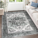 Garvee Washable Area Rug 9x12, Large Boho Living Room Area Rugs, Soft Vintage Bedroom Area Rug Carpet, Non Slip Low-Pile Distressed Accent Rug for Bedroom Dining Room Entryway Dorm Kitchen, Grey - Gray