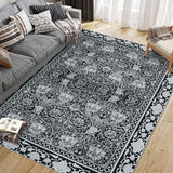 Garvee Area Rug Vintage Floral Printed Non-Slip Low Pile Machine Washable Carpet for Living Room Bedroom Laundry Dining Farmhouse Grey 9x12Ft - Gray