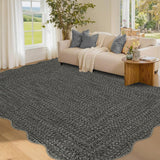 Garvee Imitation Braided Collection-Print Washable Area Rug 4x6 Scalloped Entryway Rug Non Slip Rubber Backing Farmhouse Soft Low Pile Rustic Accent Rug Living Room Bedroom Dining Room - Gray & Brown