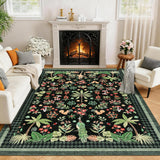 Garvee Jungle Animal Rug 8x10 Washable Area Rug Non Slip Botanical Forest Playroom Black - Black