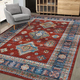 Garvee Living Room Rug 8x10 Washable Rug Boho Tribal Non-Slip Floor Cover Large Bedroom Rug Oriental Accent Rug Medallion Distressed Floor Carpet for Nursery Office, Red - Red