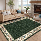 Garvee 6x9 Green Vintage Floral Print Rug for Living Room, Bedroom, Dining Room - Low Pile, Non Slip, Indoor Carpet - Green