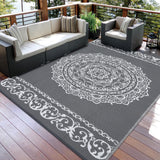 Garvee Outdoor Grey & White 9x12 Rug, Waterproof Carpet Patio Rug Mat Indoor Outdoor Area Rug Reversible Patio Rug for Picnic Beach Deck-Outdoor - Gray & White