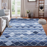 Garvee 8x10 Area Rug Modern Moroccan Machine Washable Area Rug for Living Room Bedroom Contemporary Geometric Non-Slip Stain Resistant Accent Rug Carpet for Home Decor Floor Decoration, Navy - Blue