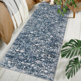 Garvee Washable Rugs 2x6 Runner Rug for Kitchen Entryway Distressed Vintage for Living Room Bedroom Oriental Floral Office Rug Low Pile Neutral Soft Nursery Rug Non Slip Farmhouse Floor Cover Blue - Blue