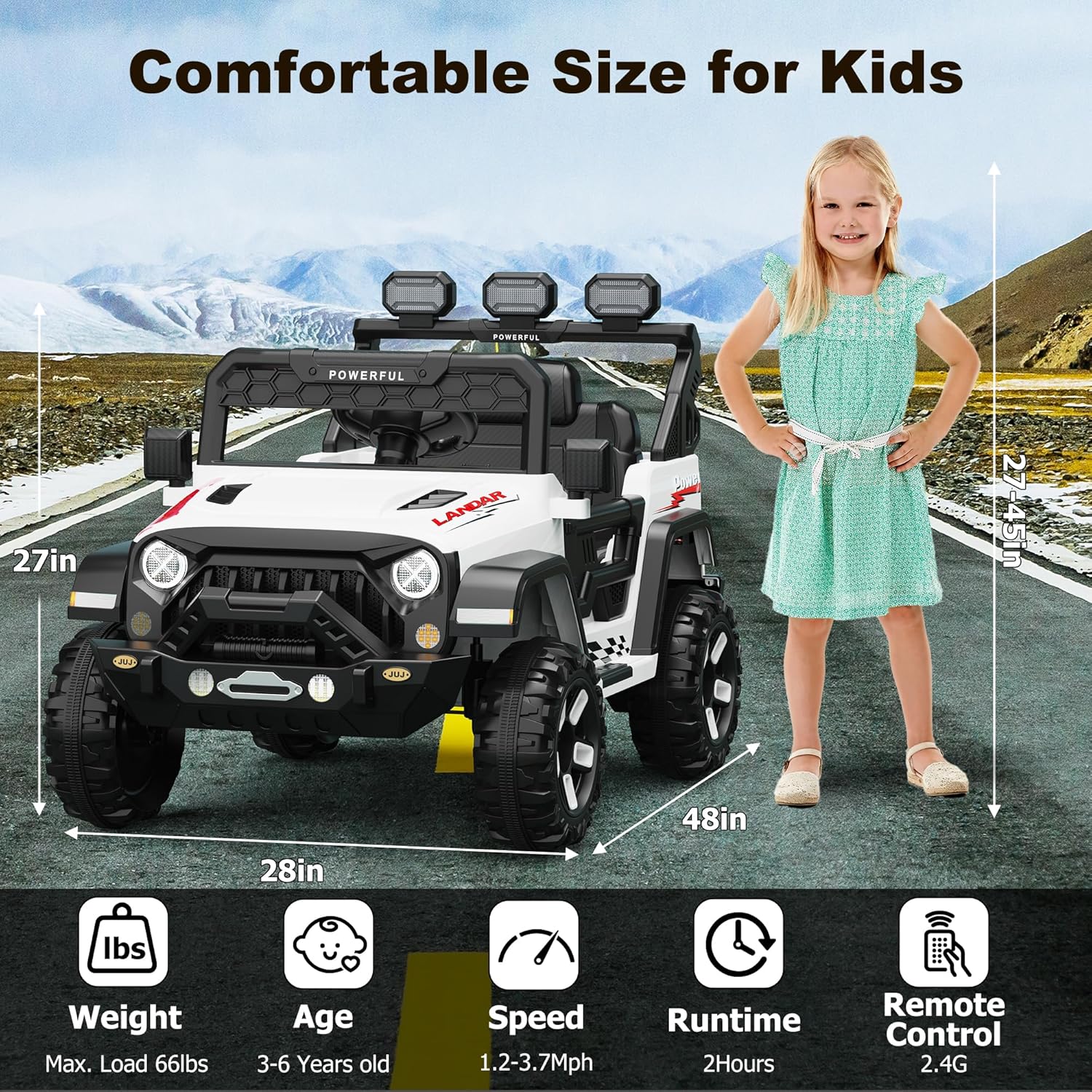 Garvee Ride - P Series: 3-6, Ride on Car with 2.4G Remote Control, 12V Battery Powered Electric Car for kids with 3 Adjustable Speeds, Soft Start, Battery Display, Music (White)