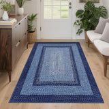 Garvee Printed Rugs Braided Pattern Washable 4x6 Non Slip Soft Low Pile Stain Resistant Entryway Living Room Rug - Navy Blue