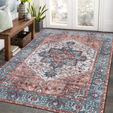 Garvee 5x7 Area Rug for Living Room Vintage Washable Rug Soft Medallion Floral Rug Indoor Non Slip Throw Carpet for Living Room Bedroom Boho Non-Shedding Carpet for Home Office Nursery Dorm Orange - Orange & Blue