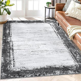 Garvee Area Rugs 5x7 Modern Rug Abstract Office Rug Washable Area Rugs for Living Room Bedroom Dining Room Distressed Vintage Carpet Border Area Rugs Grey Low Pile Floor Cover - Gray