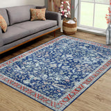 Garvee Area Rug Vintage Persian Rug Indoor Floor Print Distressed Carpet Rug Velvet Mat Foldable Accent Rug Soft Floor Carpet Kitchen Living Room Bedroom Dining Room - Navy / 5 x 7 Feet - Blue