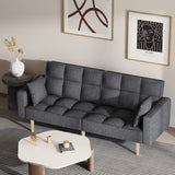 Garvee Convertible Futon Couch Bed, Tufted Linen Upholstery, Sturdy Wood Frame, Adjustable Recline, Bolster Pillows, Dark Gray, Ideal for Living Room - Linen dark gray