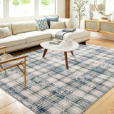 Garvee Plaid Blue 8x10 Washable Rug for Bedroom Throw Rugs with Rubber Backing Living Room Rugs Large Rug Soft No Shedding Tartan Area Rugs for Entryway Nursery Office Rug - Blue