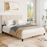 Garvee Full Size Bed Frame With Headboard Adjustable, Velvet Upholstered Full Platform Bed With Headboard, Mattress Foundation With Wooden Slats, No Box Spring Needed, Easy Assembly, Beige/Cream
