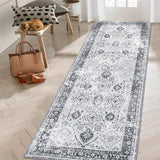 Garvee Washable Rugs 8x10 Area Rugs for Living Room Boho Vintage Rugs for Bedroom Indoor Floral Bohemian Oriental Large Rug Soft Non Shedding Stain Resistant Carpet for Dining Room 8'x10' Grey - Gray