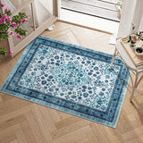Garvee Washable Area Rug Vintage Foldable Thin Soft Low-Pile Non-Slip Stain Resistant Carpet Indoor Outdoor Blue 2x3ft - Blue