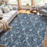 Garvee Traditional Tiled Area Rug, Faded Transitional Design, 6x9 Stain Resistant Rug for Bedroom, Dining Room, Living Room, Hallway, Office, Kitchen, Entryway Navy - Blue
