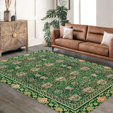 Garvee Area Rug Vintage Floral Carpet Non-Slip Low Pile Machine Washable for Living Room Bedroom 5x7Ft Green - Green