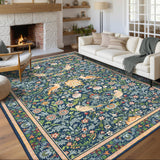 Garvee Washable Rugs 10x13 Green Floral Non Slip Low Pile Area Rug for Living Room Bedroom Dining Room - Blue