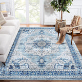 Garvee Vintage Machine Washable Area Rug - 8x10 Large Low Pile Stain Resistant Oriental Distressed Design Rug, Non-Shedding & Easy Care, Ideal for High Traffic Areas in Living Room, Bedroom Blue - Blue