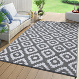 Garvee Outdoor Grey & White 5x8 Rug Reversible Plastic Straw Patio Mat, Waterproof Modern Diamond Pattern Rug for RV, Backyard, Deck, Beach, Camping - Gray & White