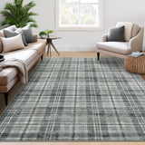 Garvee Plaid Green 5x7 Washable Rugs Area Rugs Modern Plaid Rugs Living Room Rug Soft Rugs for Bedroom Aesthetic Farmhouse Carpet Non Slip Stain Resistant Throw Rugs for Office Dining Room - Blue
