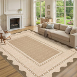 Garvee Border Washable Area Rug 8x10 Tan Modern Neutral Stain Resistant Low Pile Scalloped Carpet for Living Room Bedroom Nursery Dining Room Office - Tan
