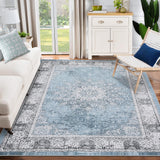 Garvee Blue Area Rugs 10x13, Washable Rug for Living Room, Floral Print Rug, Vintage Rug Distressed Indoor Traditional Mat, Foldable Thin Rug, Non Slip Carpet for Bedroom, Dining Room, Home Office - Blue