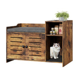 Garvee Cat Litter Box Enclosure, Hidden Litter Box Furniture with Litter Mat & Storage Shelf, Farmhouse Indoor Cat House Cabinet for Hallway, Bedroom, Brown - Brown