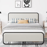 Garvee Queen Size Metal Bed Frame, Heavy Duty Platform Bed with Curved Upholstered Headboard and Footboard, 10'' Underbed Space, No Box Spring Needed, Easy Assembly, Beige - Beige