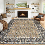 Garvee Area Rug 8x10 Washable Rug, Persian Vintage Rugs, Ultra-Thin Foldable Vintage Rugs for Bedroom, Dining Room, Home Office, Pet & Child Friendly, Low Pile, Non-Shedding, Camel - Camel