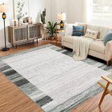 Garvee Modern Bordered Area Rug, 8x10 Large Soft Indoor Machine Washable Rugs for Living Room Bedroom Kitchen, Non Slip Stain Resistant Easy Cleaning Non Shedding, Grey - Gray