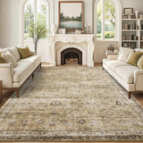 Garvee Vintage Area Rugs 9x12 Washable Floral Print Accent Carpet Non-Slip Backing Beige - Beige