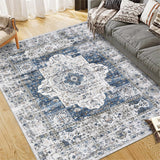 Garvee Area Rug 9x12 Washable Rug Oriental Living Room Rugs Large Vintage Medallion Distressed Carpets Indoor Soft Floor Anti Slip Carpet,Blue,9x12 - Navy Blue