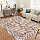 Garvee Geometric Modern Area Rug, 9x12 Washable Indoor Carpets Boho Vintage Diamond Rug, Casual Non Shedding, Stain Resistant, Easy-Cleaning for Living Room Bedroom Office Dining Room - Brown & Khaki