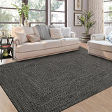 Garvee Dark Grey 9x12 Area Rug Large Machine Washable Rug for Living Room Print Braided Floor Cover Stain Resistant Non-Slip Farmhouse Solid Printed Textured Carpet for Home Decor - Dark Gray